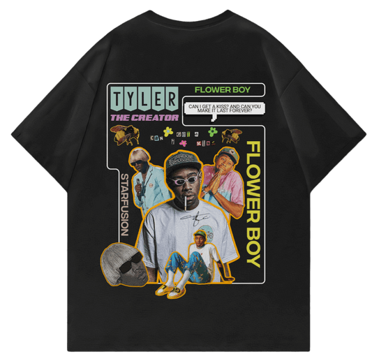 Tyler The Creator Flowerboy oversized tshirt with colorful graphics and retro design for streetwear lovers.